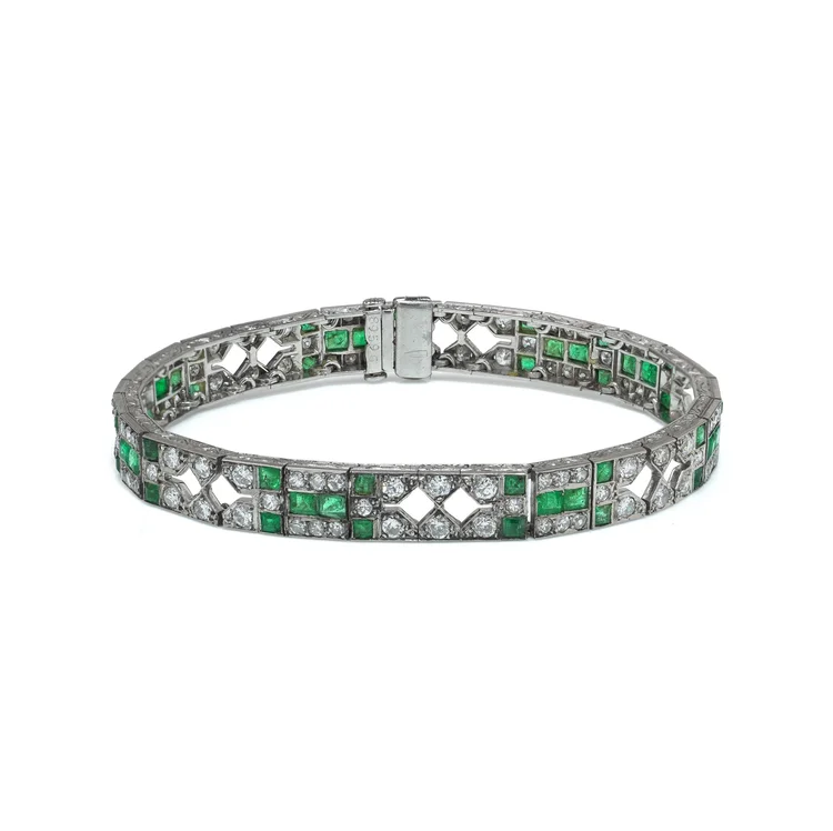 Mauboussin Art Deco Platinum Emerald and Diamond Bracelet, 1920s