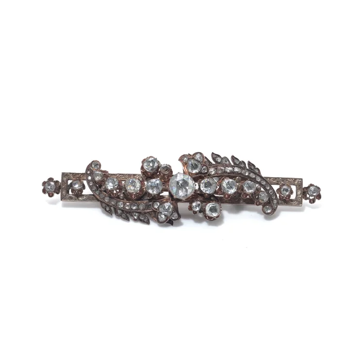 Victorian Rose Cut Diamond Silver and Gold Brooch