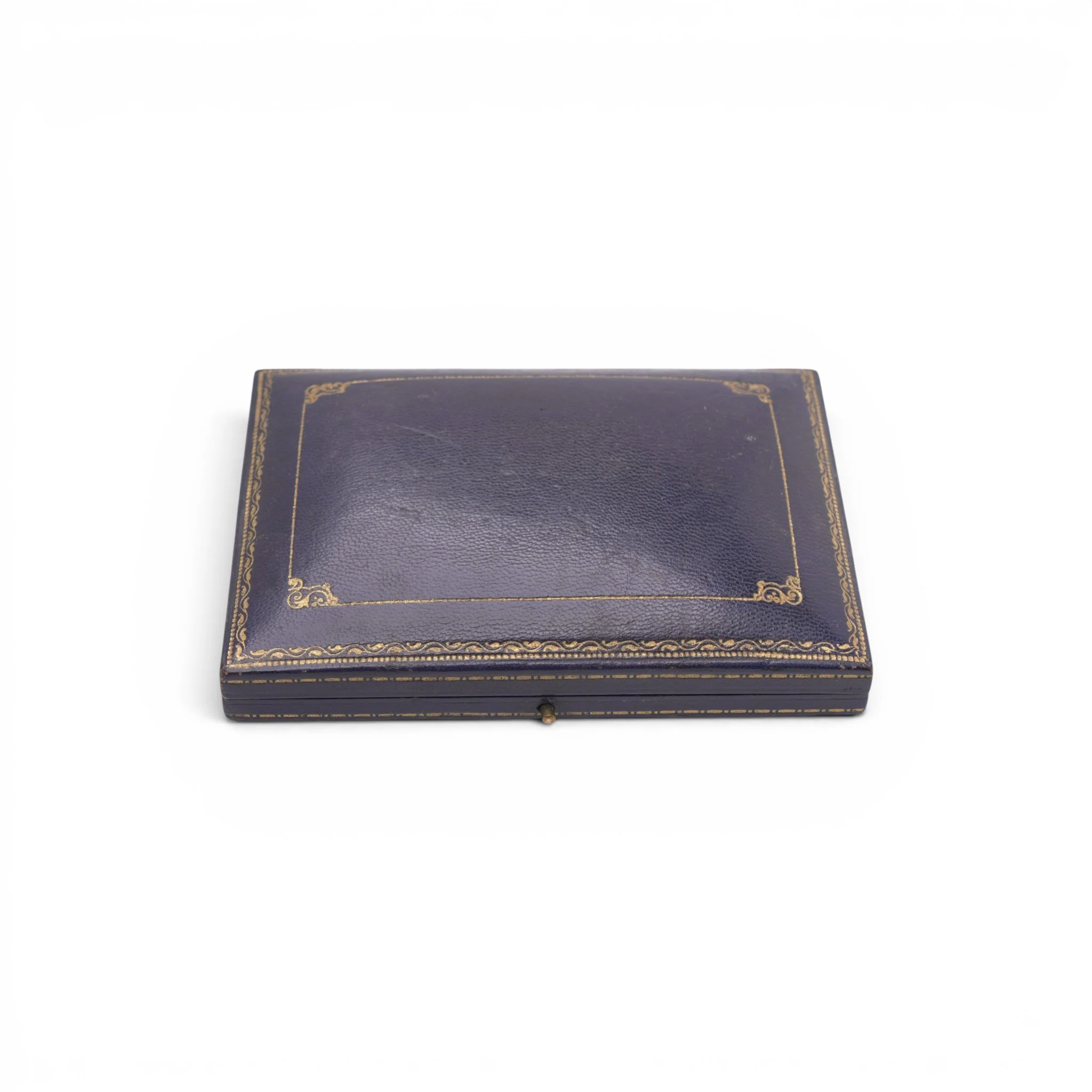 Antique Royal Warrant Crown Marked Blue Leather Jewellery Box