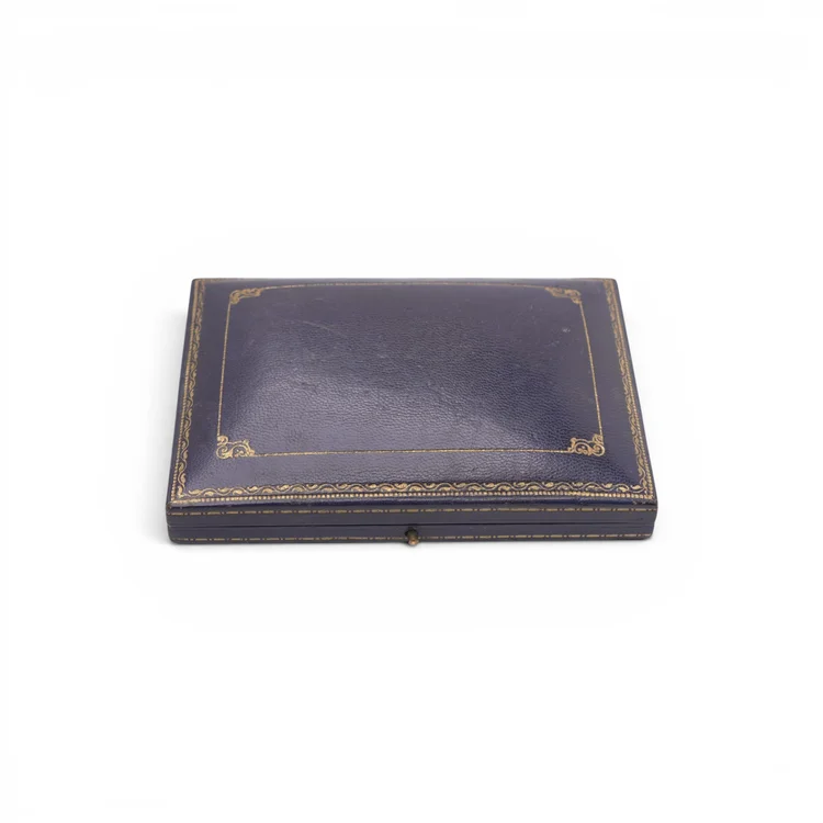 Antique Royal Warrant Crown Marked Blue Leather Jewellery Box
