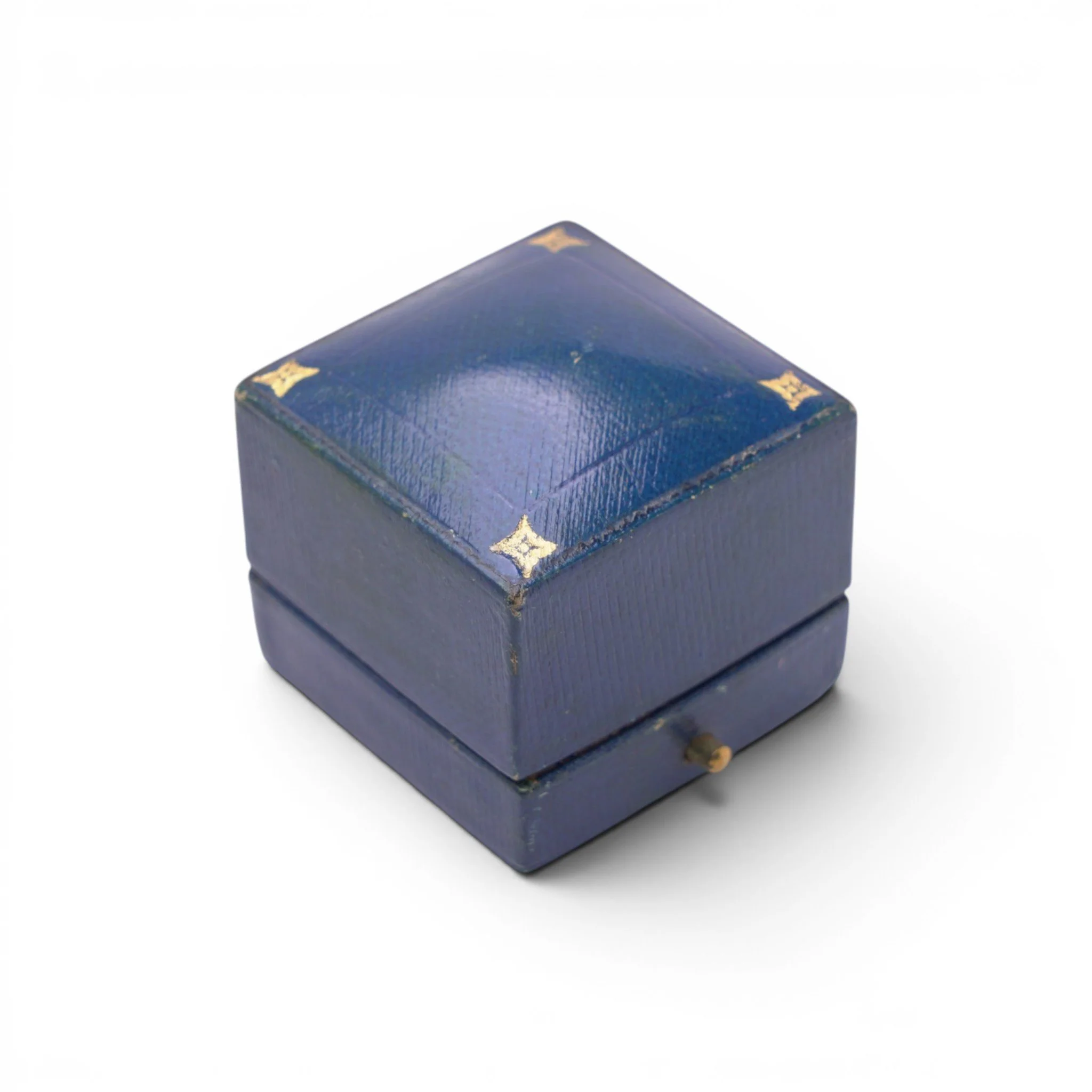 Antique F.W. Hartley Ltd, 41 Albemarle Street, London Blue Leather Ring Box, Circa 1930s to 1940s