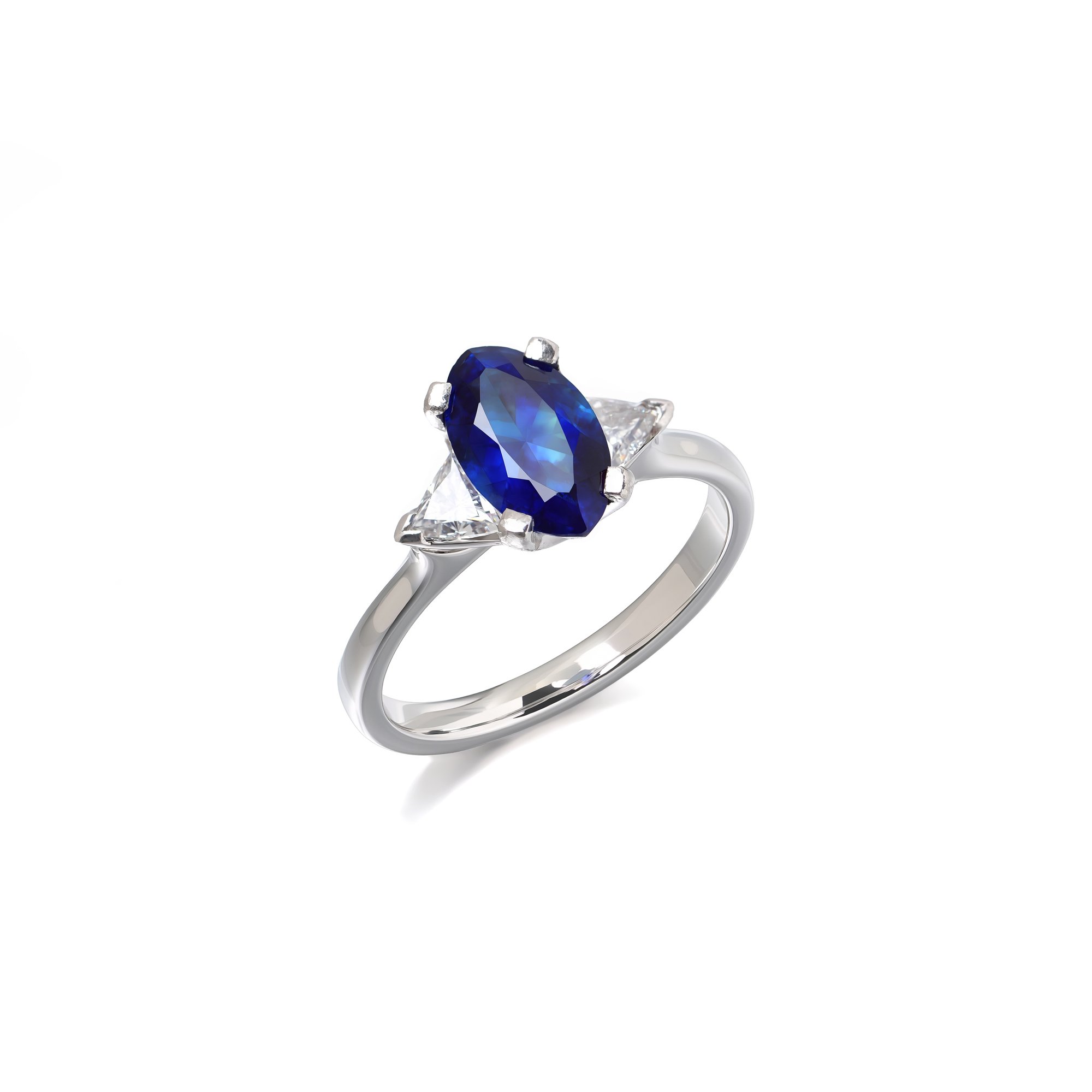 Platinum Natural Sapphire and Diamond Three Stone Ring
