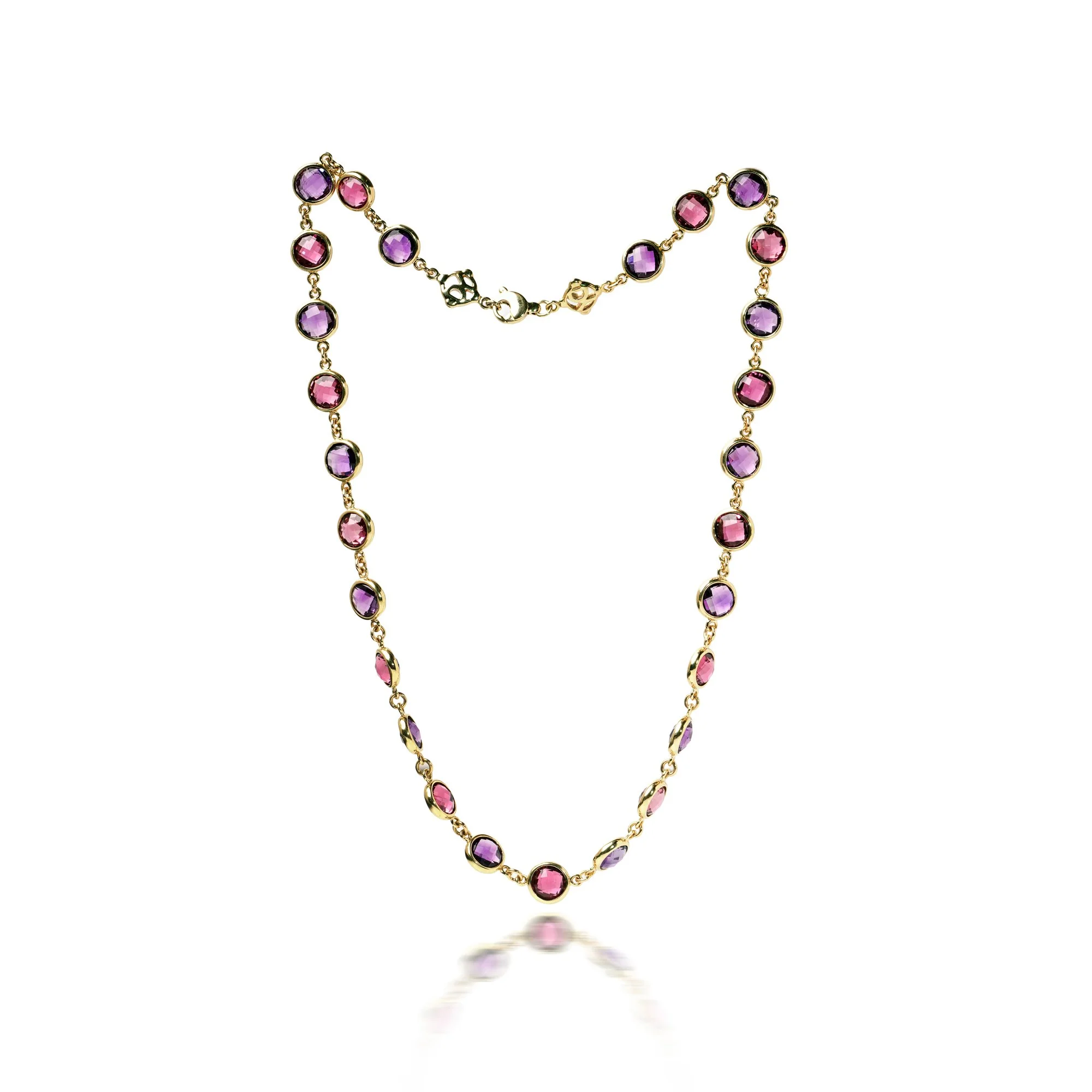 Vintage 18KT Gold Amethyst and Pink Tourmaline Necklace