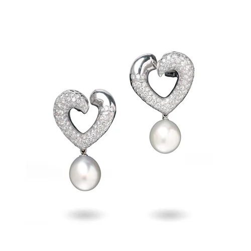 Asprey 18KT White Gold South Sea Pearl and Diamond Day and Night Earrings