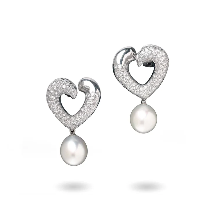 Asprey 18KT White Gold South Sea Pearl and Diamond Day and Night Earrings