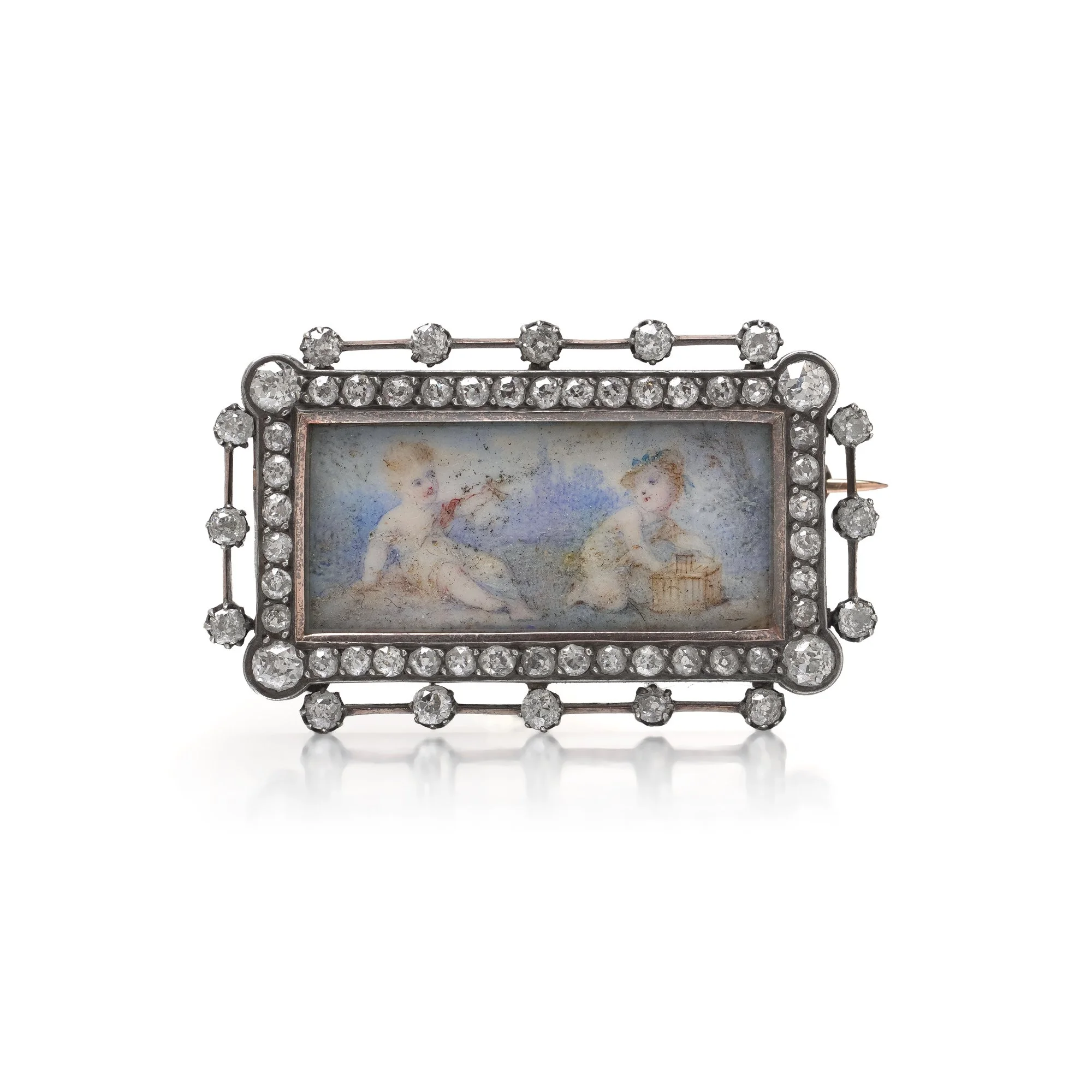 Victorian Diamond and Miniature Portrait Brooch, Attributed to Fernand Paillet