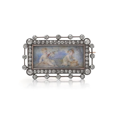Victorian Diamond and Miniature Portrait Brooch, Attributed to Fernand Paillet