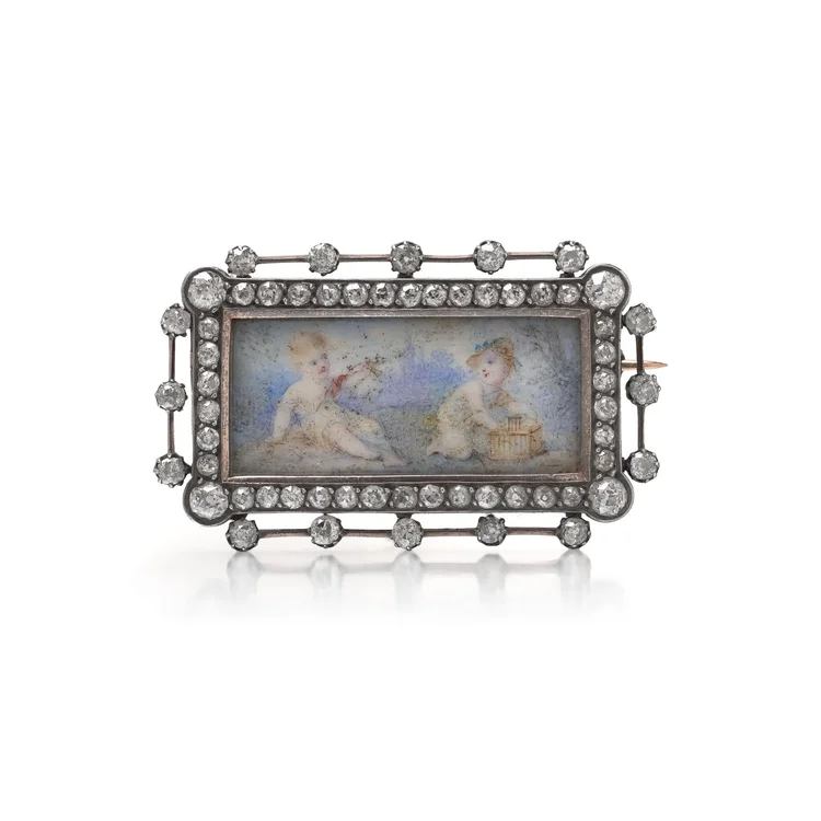Victorian Diamond and Miniature Portrait Brooch, Attributed to Fernand Paillet