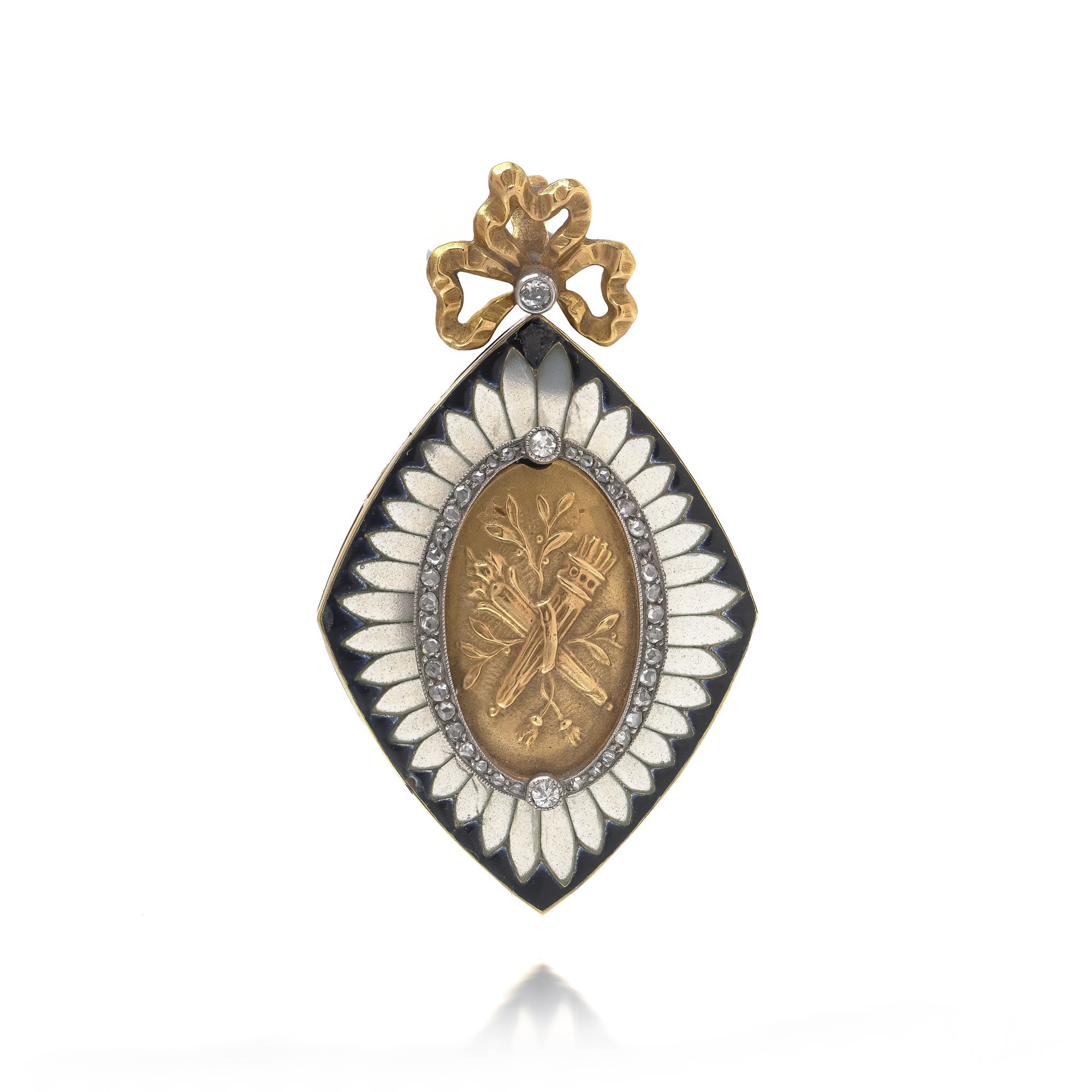 Victorian 18KT Gold Diamond and Enamel Sentimental Locket Pendant in Original Box