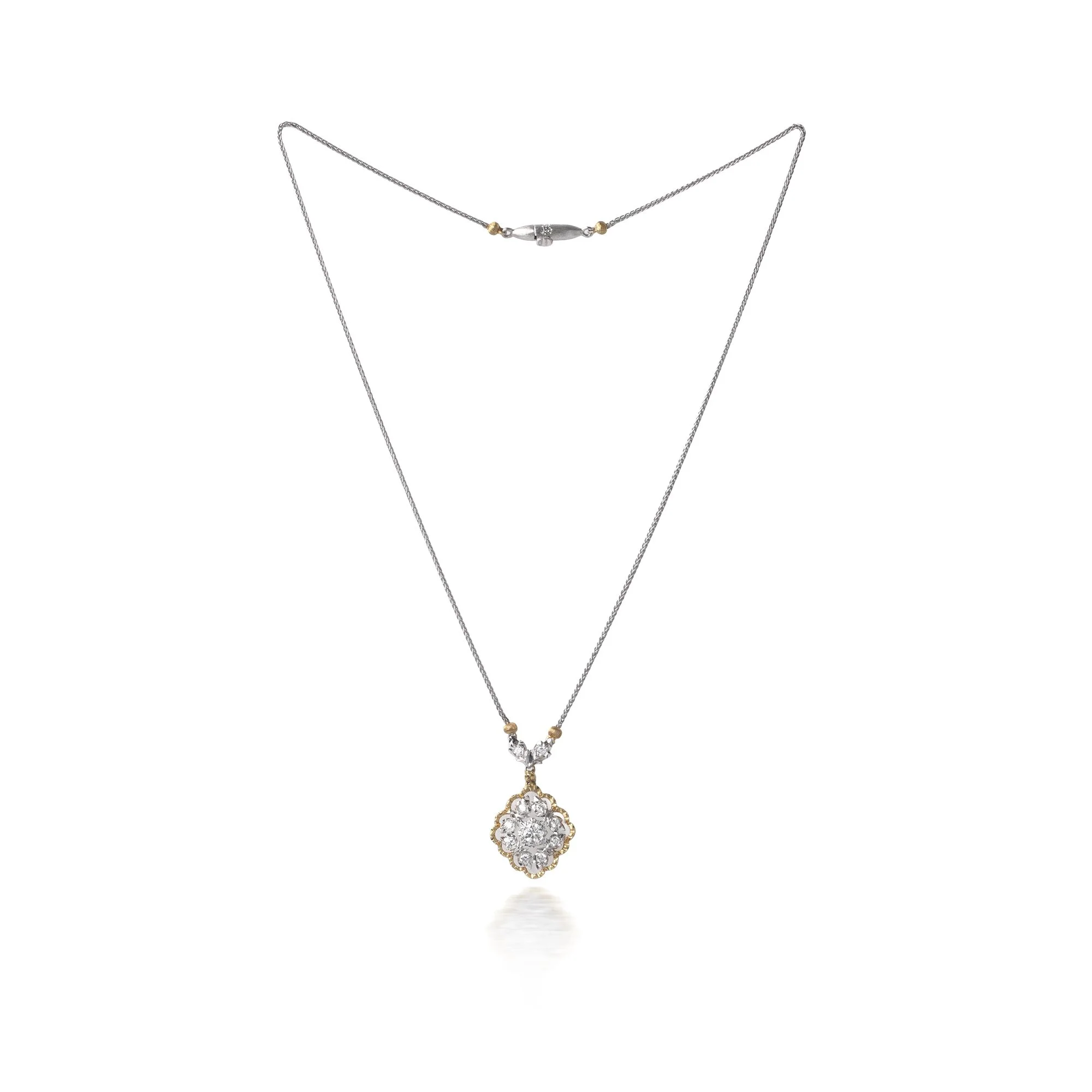 Vintage Mario Buccellati 18KT Gold Diamond Floral Pendant Necklace