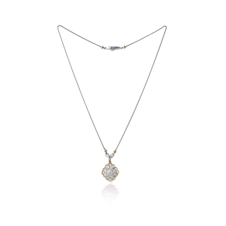 Vintage Mario Buccellati 18KT Gold Diamond Floral Pendant Necklace