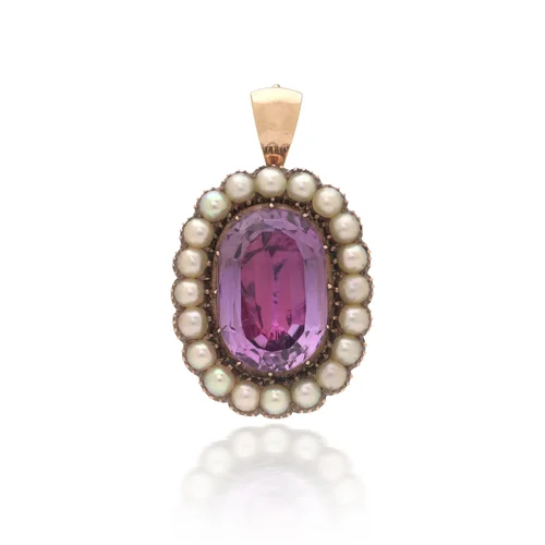 9KT Gold Amethyst and Freshwater Pearl Cluster Pendant