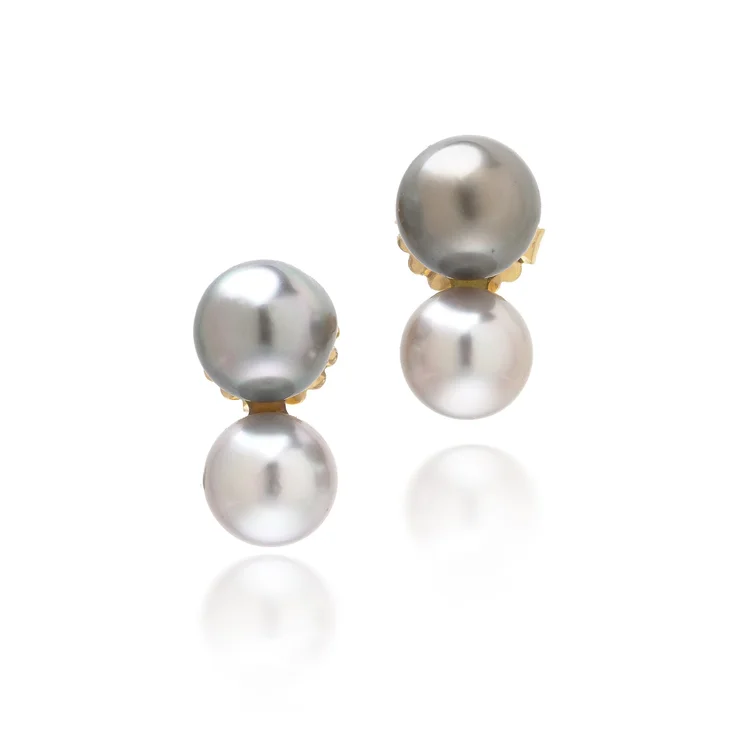 18KT Gold Tahitian and South Sea Cultured Pearl Double Stud Earrings