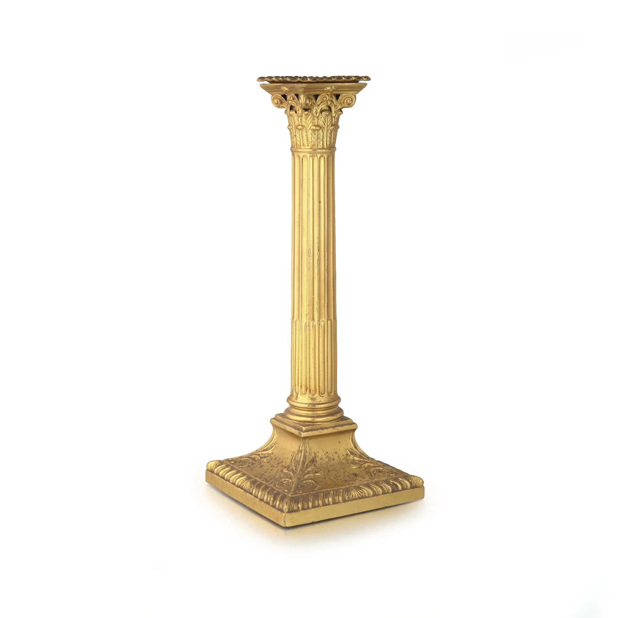 Edwardian Silver-Gilt Corinthian Column Candlestick, Hawksworth Eyre & Co, c.1905
