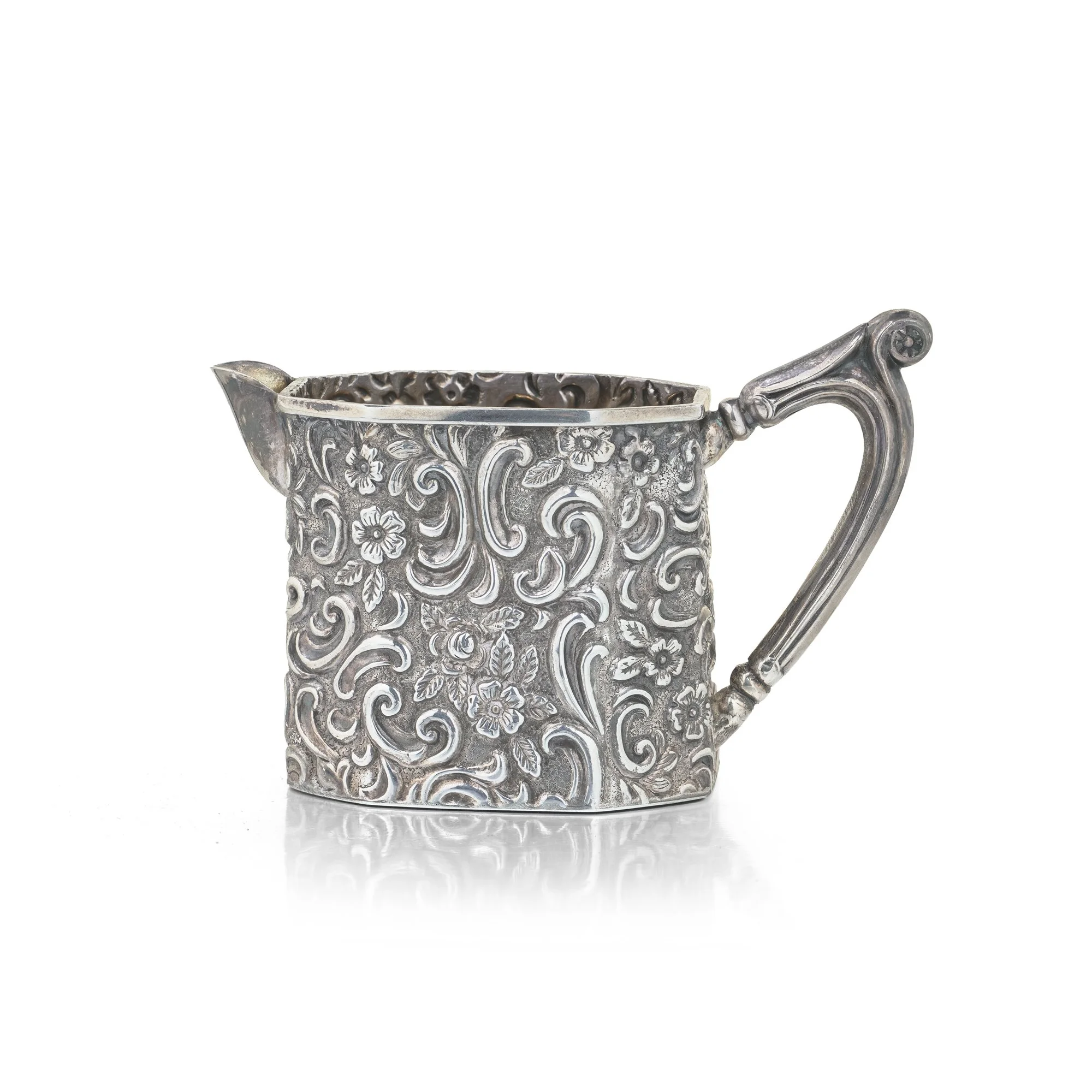 Victorian Sterling Silver Embossed Cream Jug, Birmingham 1897