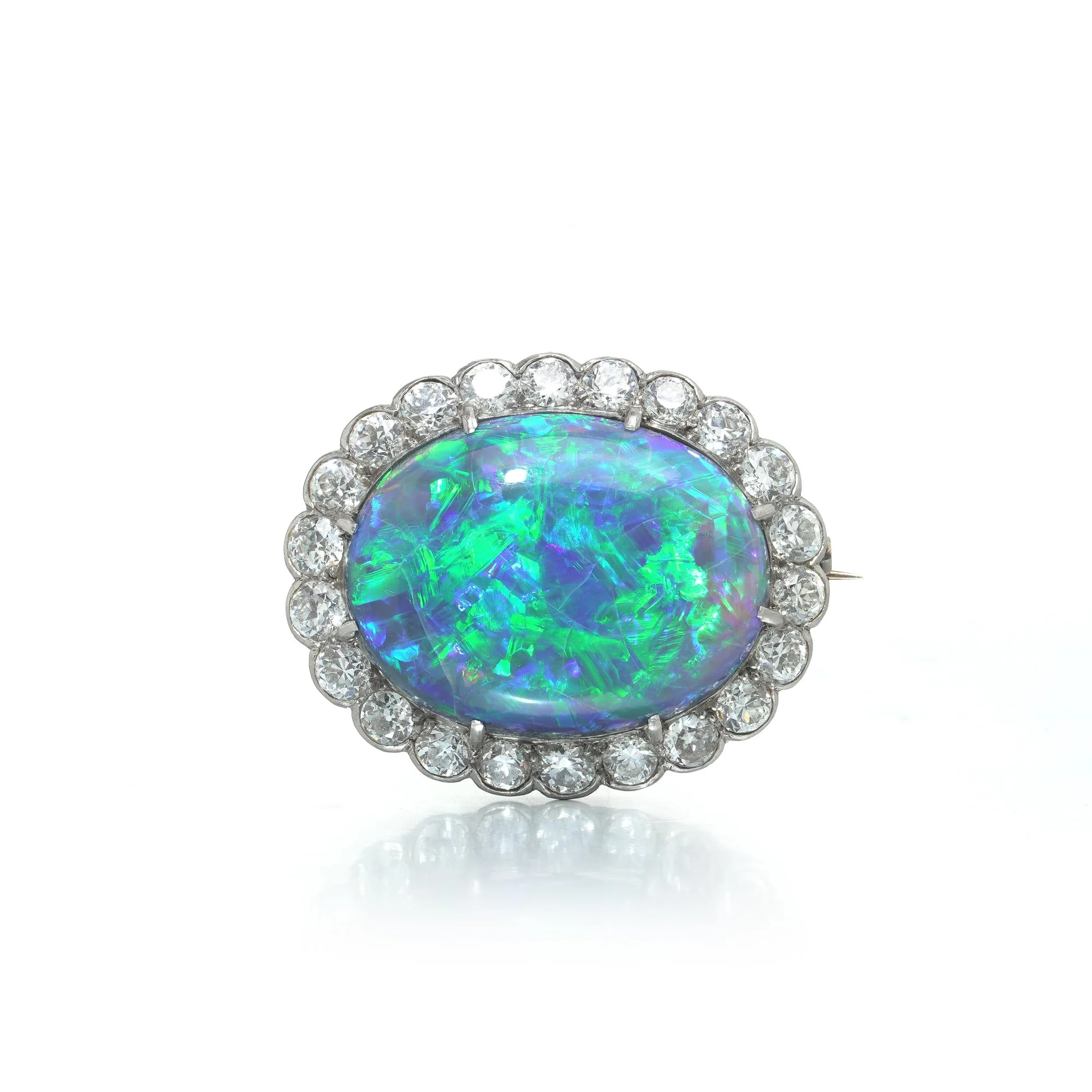 Art Deco Black Opal and Diamond Brooch, Platinum, Circa 1920