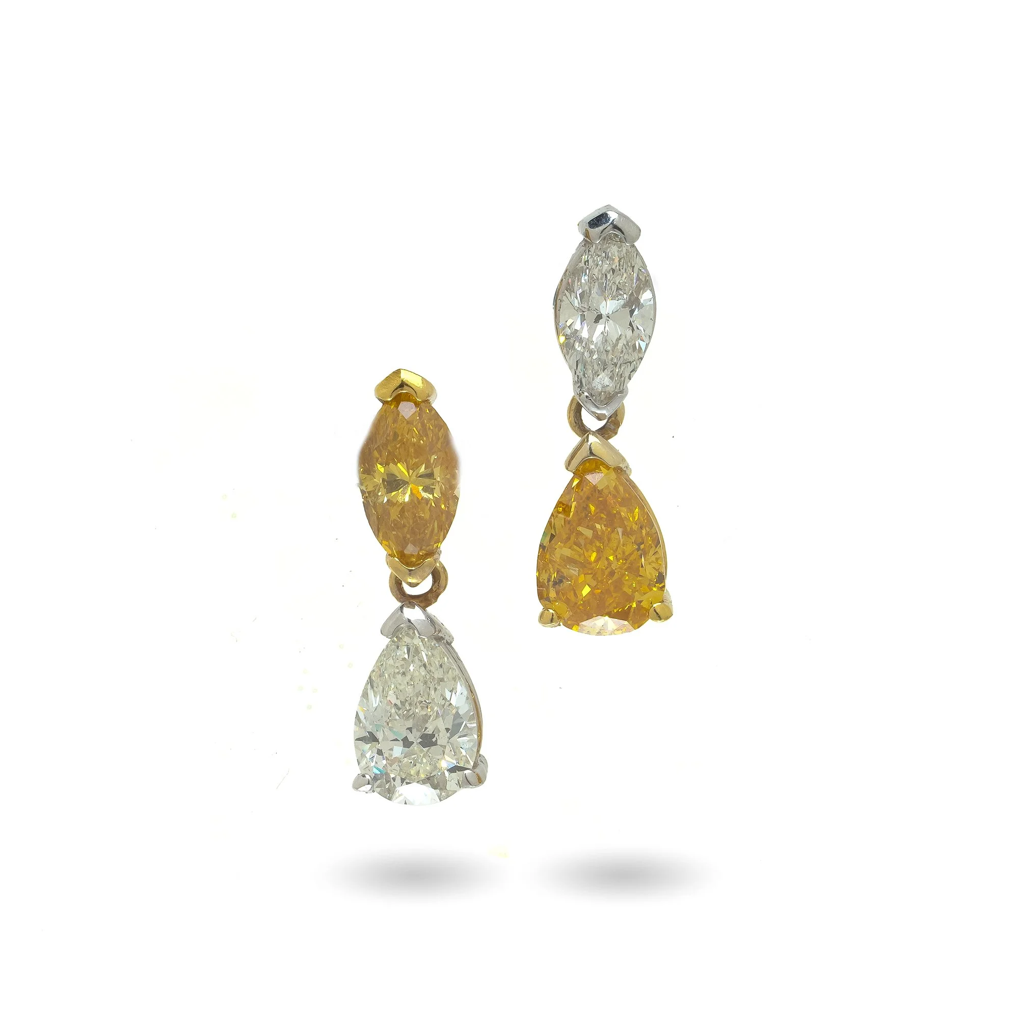 18ct Gold Fancy Yellow and White Diamond Drop Earrings