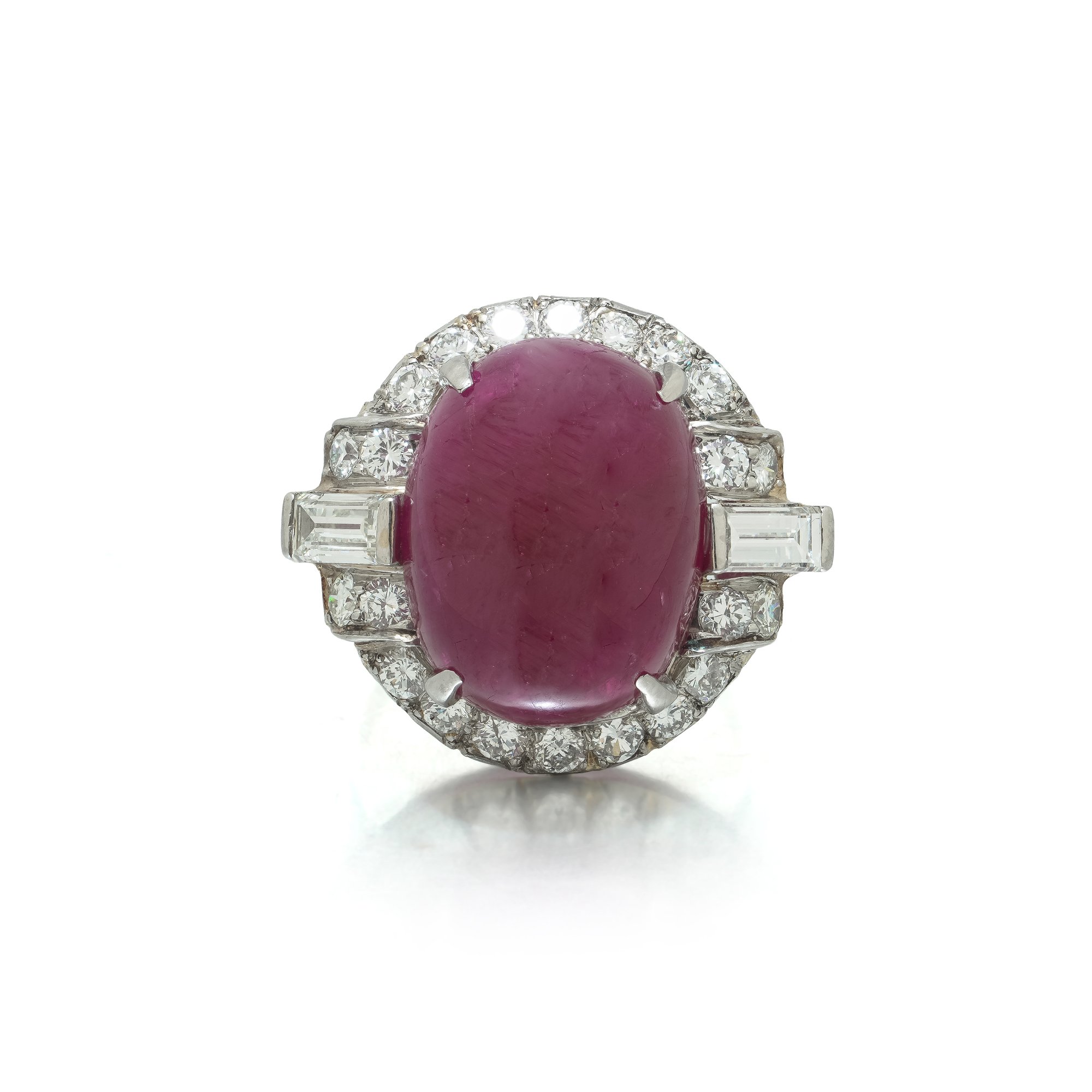 Platinum Burmese Cabochon Ruby and Diamond Ring, 19.15ct