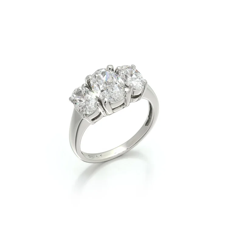 Platinum Three Stone Oval Diamond Ring, Approx. 3.50ct