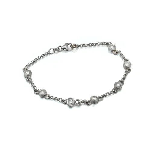 18ct White Gold Diamond Station Bracelet, Vintage 1970s