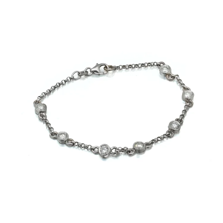 18ct White Gold Diamond Station Bracelet, Vintage 1970s