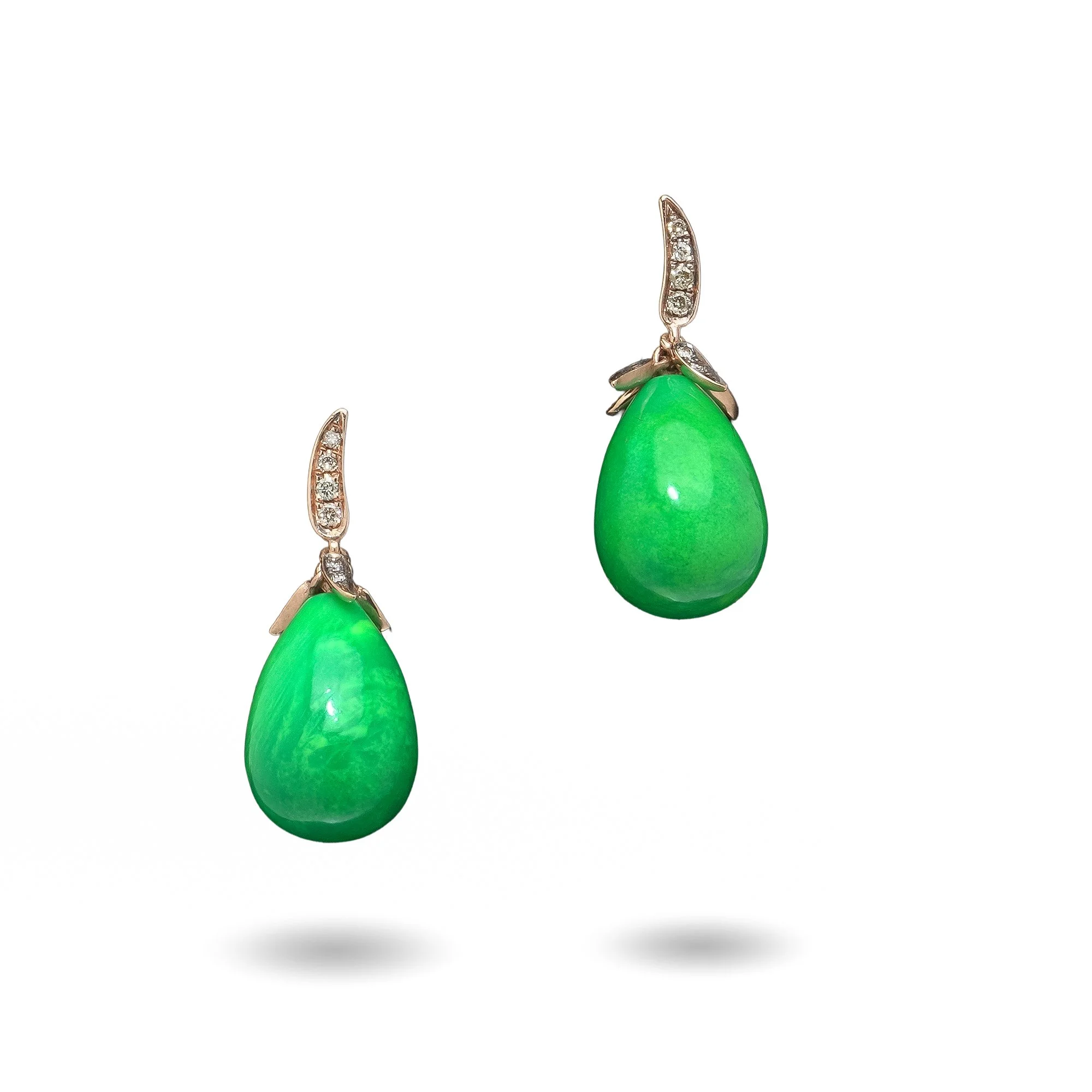 18ct Gold Jade and Diamond Drop Earrings