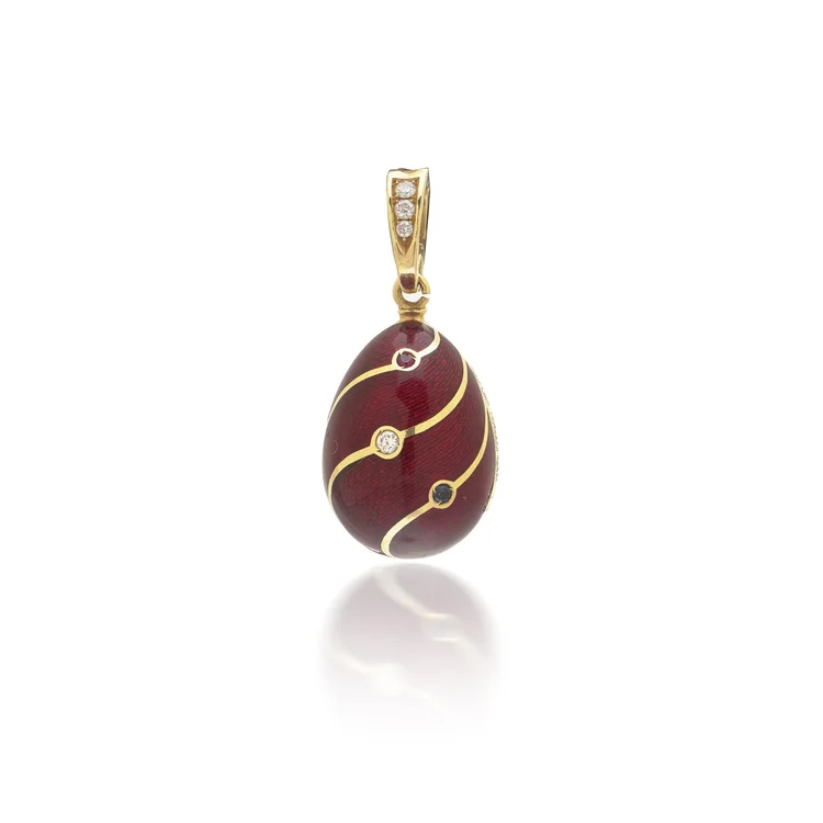 Sarah Fabergé Red Enamel Egg Pendant, 18KT Gold Ltd Edition No. 20