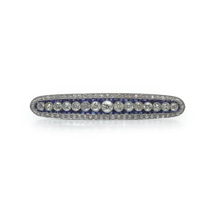 Art Deco Sapphire & Diamond Bar Brooch, Circa 1920s