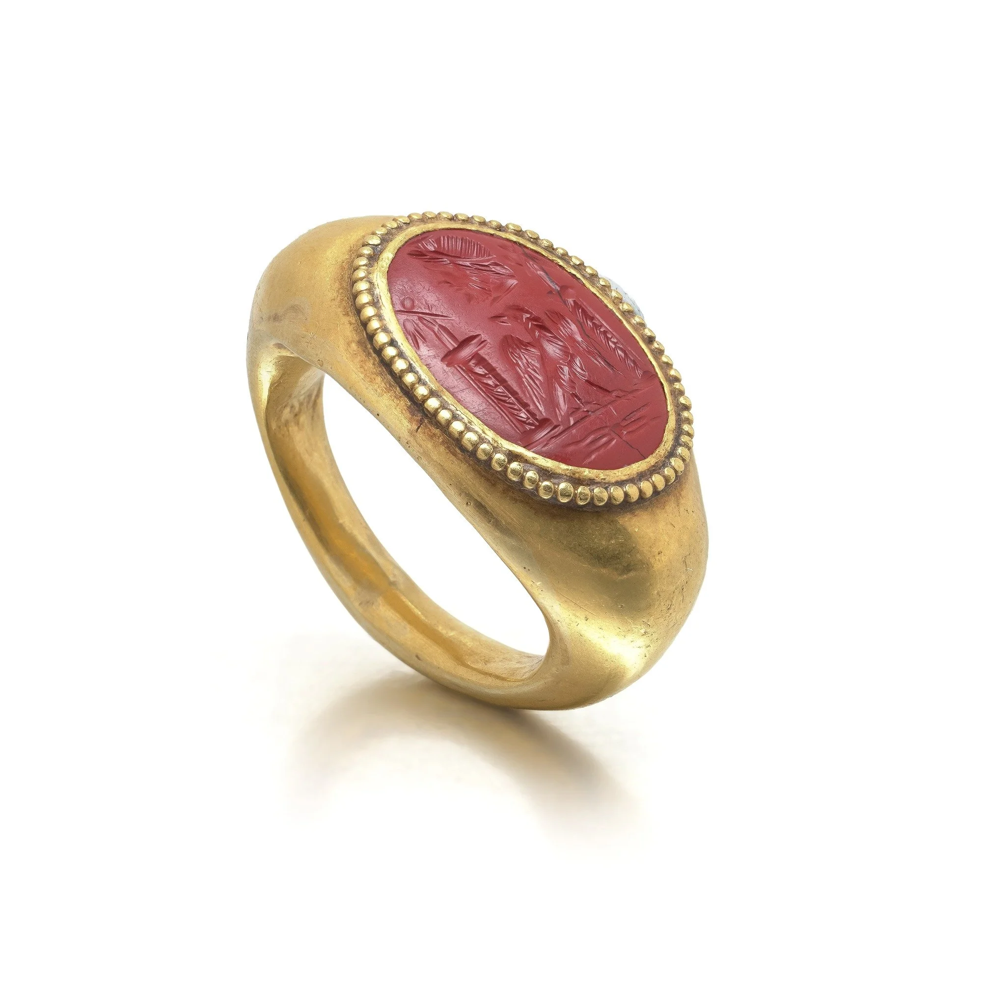 Ancient Roman Intaglio Ring, High-Carat Gold & Red Jasper