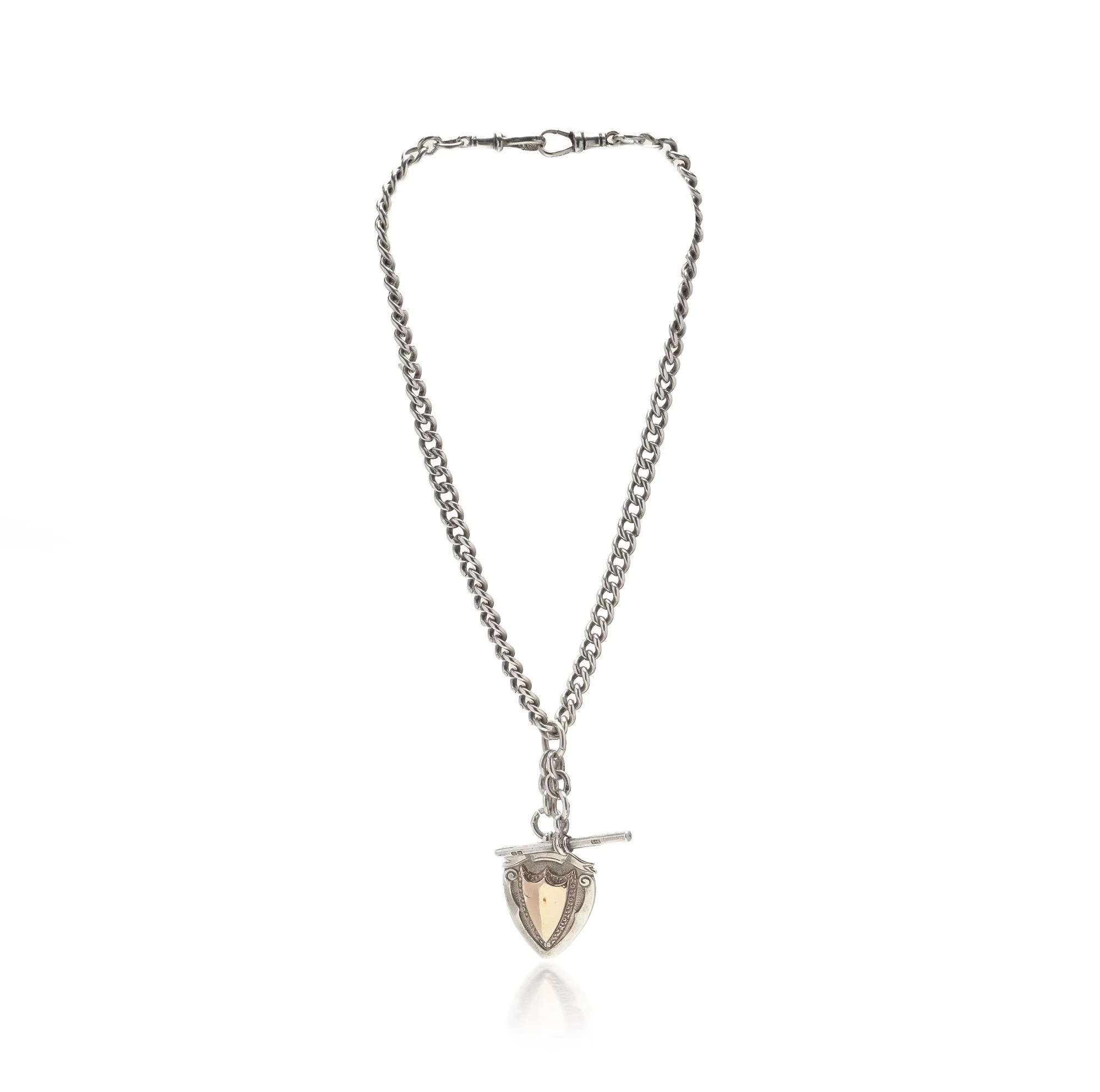 Antique Silver Albert Chain with 9KT Gold Shield, Birmingham 1933