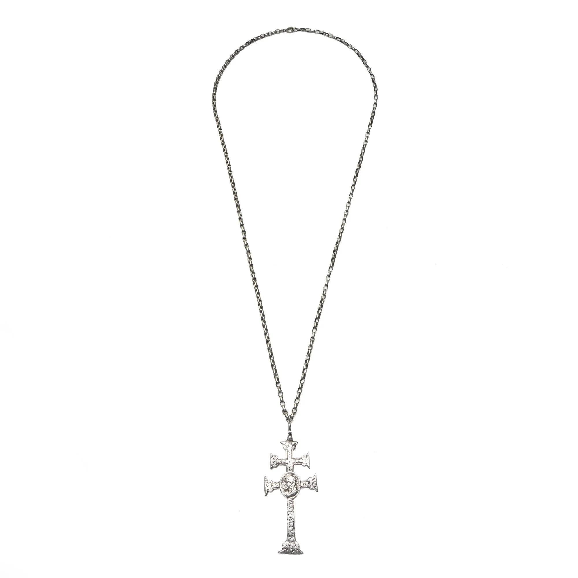 Antique Dutch Silver Gothic Crucifix Pendant & Chain, Chester 1909