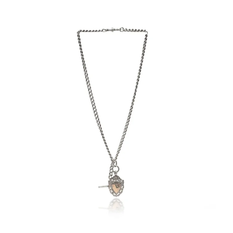 Antique Silver Albert Chain with 9KT Gold Shield, c.1910s to 1920s