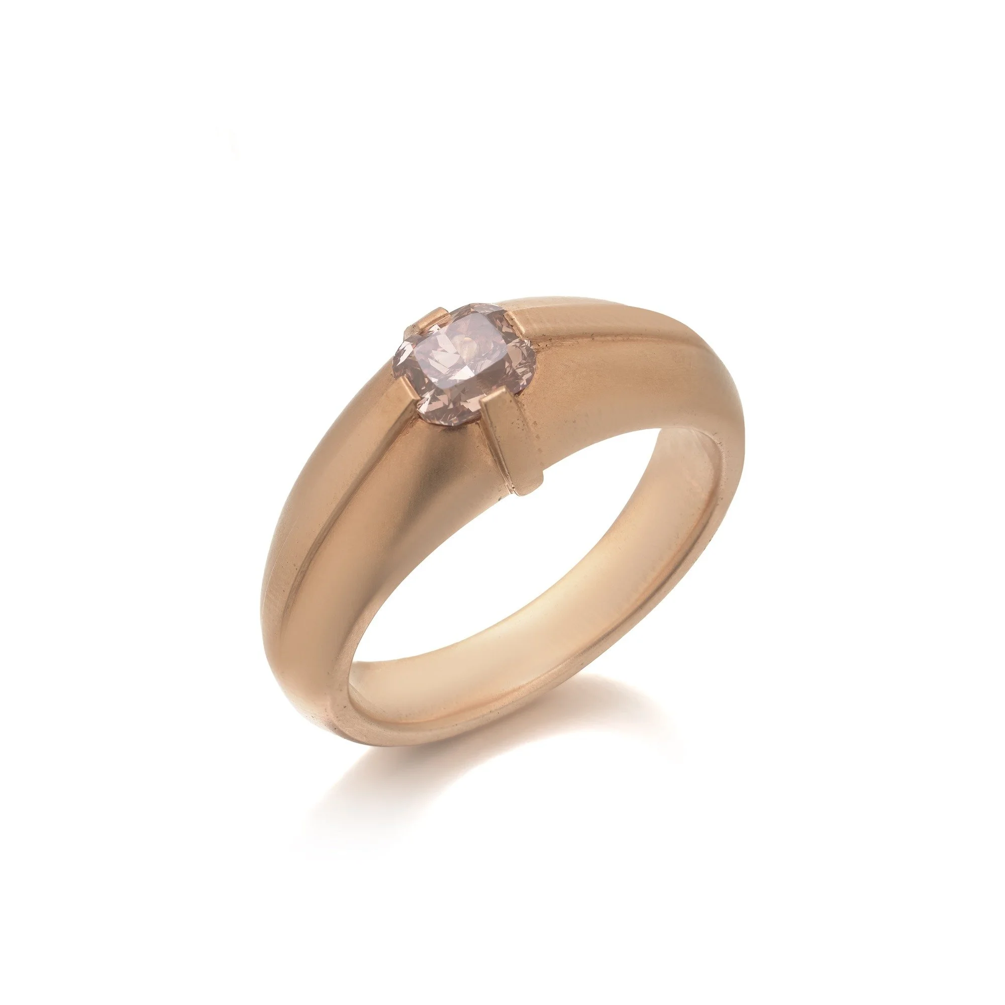 Antique Natural Pink Diamond Ring, 18KT Gold Gypsy-Set Solitaire