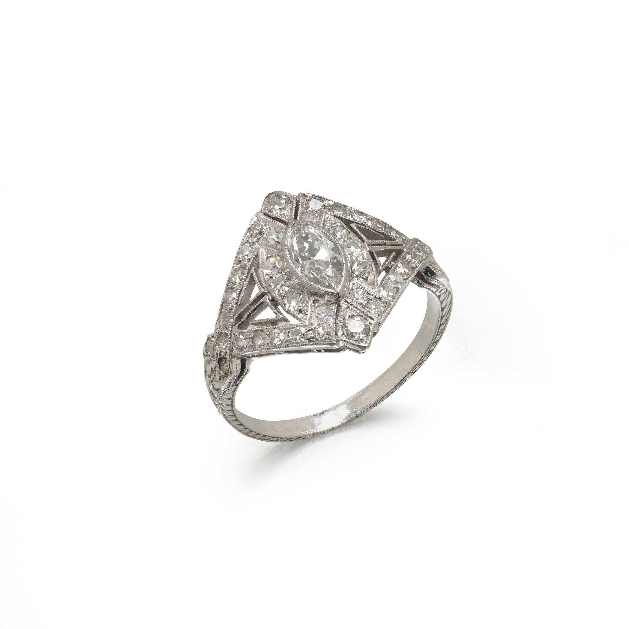 Art Deco Diamond Ring, Marquise Diamond Plaque