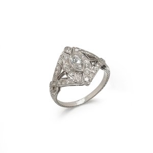 Art Deco marquise diamond plaque ring in platinum