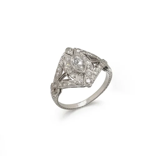 Art Deco Diamond Ring, Marquise Diamond Plaque