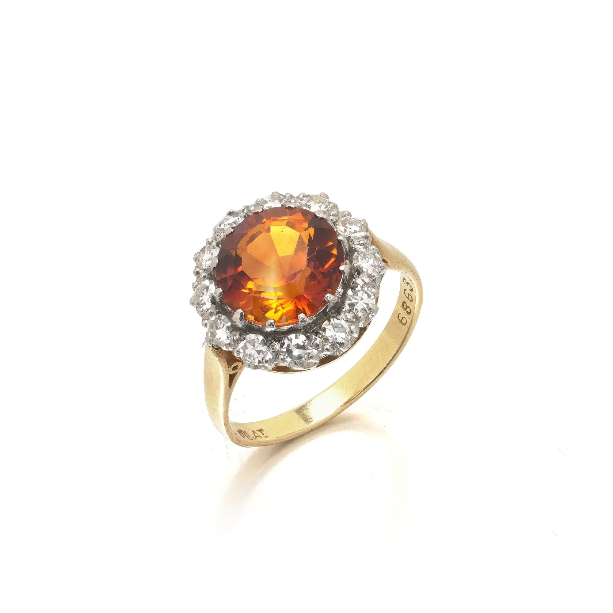 Antique Topaz & Diamond Cluster Ring, 18KT Gold & Platinum