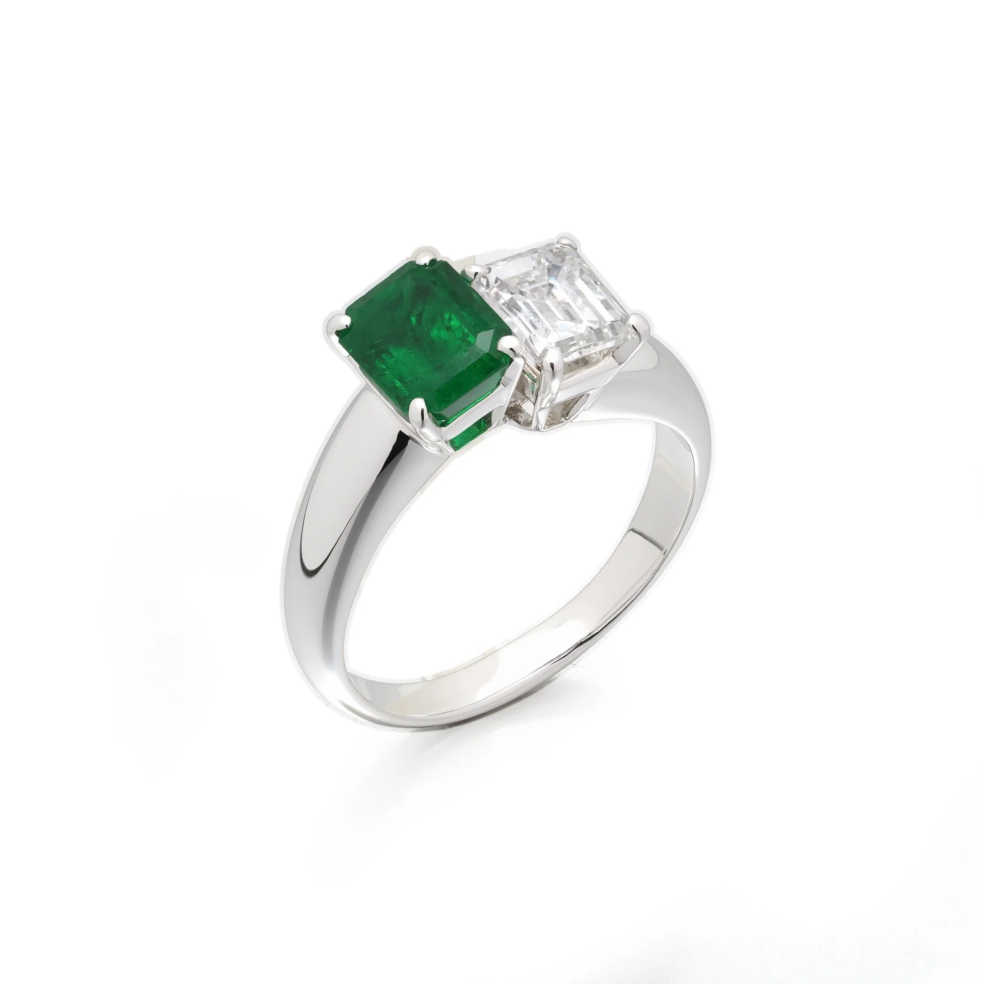 Emerald & Diamond Toi et Moi Ring, 18KT White Gold