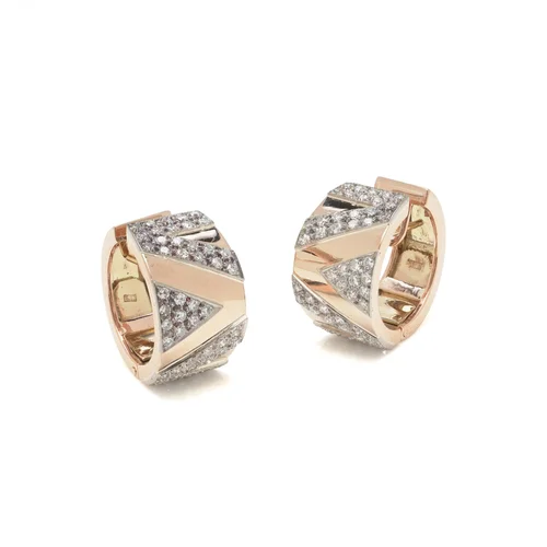 Vintage Diamond Hoop Earrings, 18KT Rose Gold, 1970s