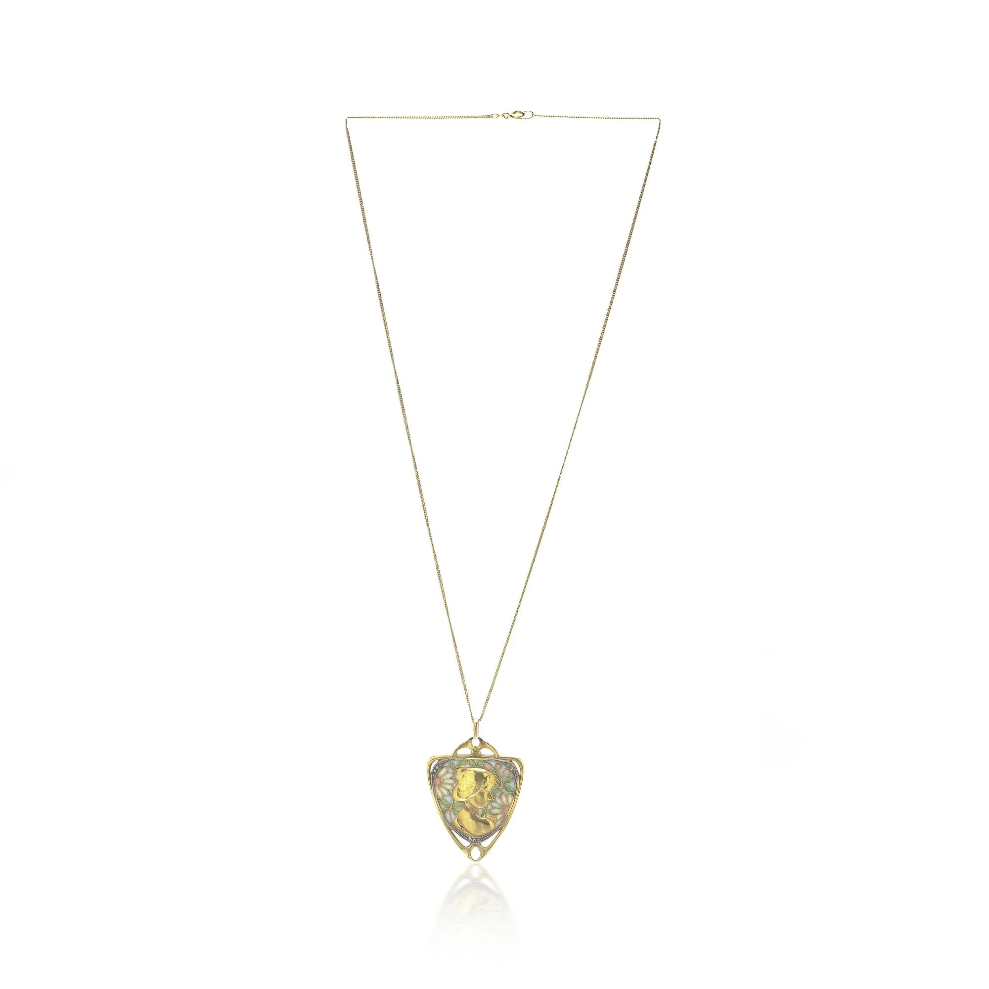 Art Nouveau Plique-à-Jour Enamel Pendant Necklace, 18KT Gold, Circa 1910