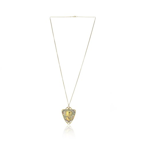 Art Nouveau Plique-à-Jour Enamel Pendant Necklace, 18KT Gold, Circa 1910