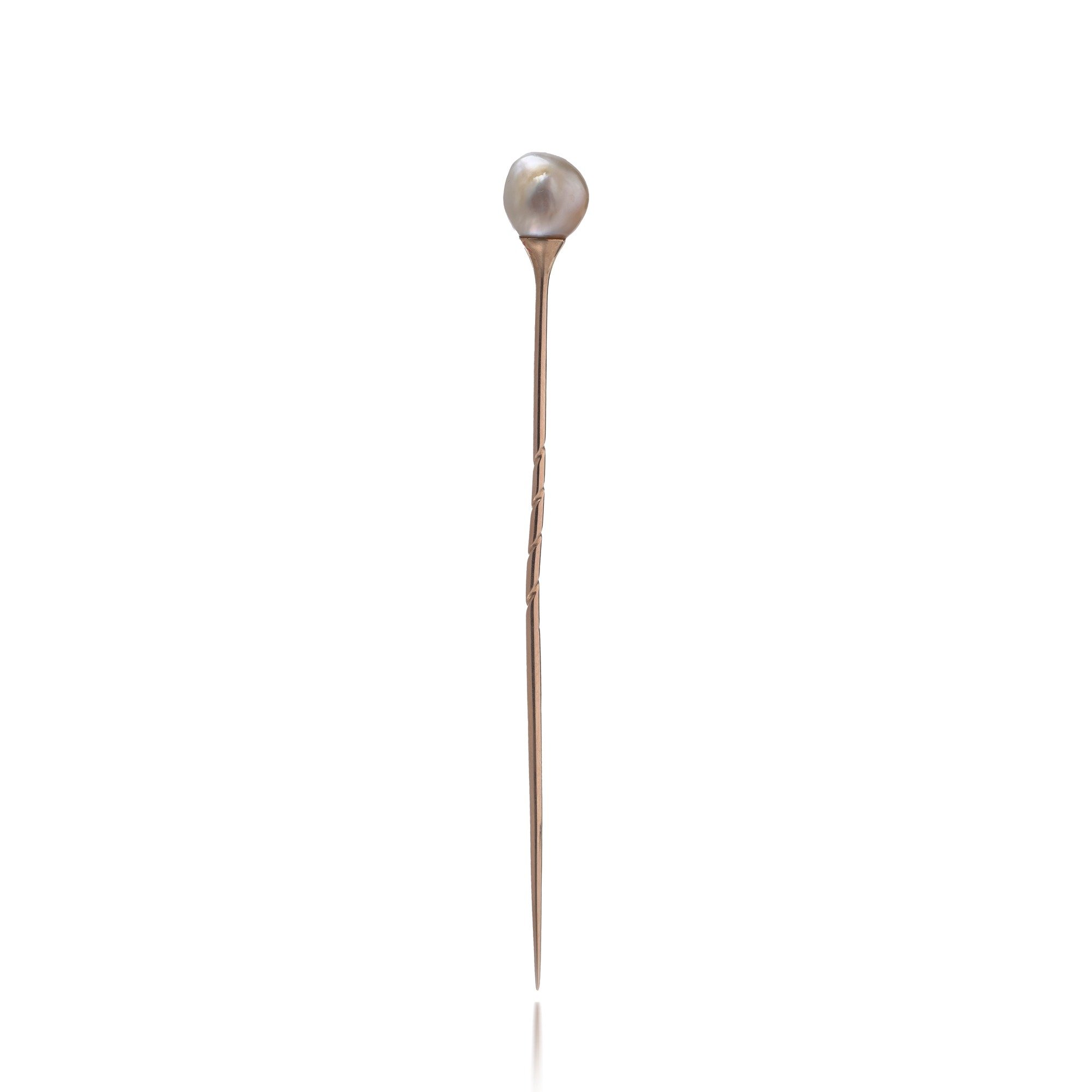 Vintage Natural Pearl Stick Pin, 14KT Gold, 1950s