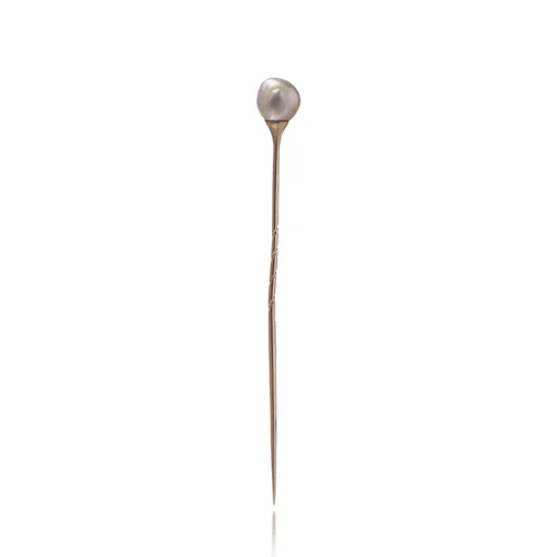 Vintage Natural Pearl Stick Pin, 14KT Gold, 1950s