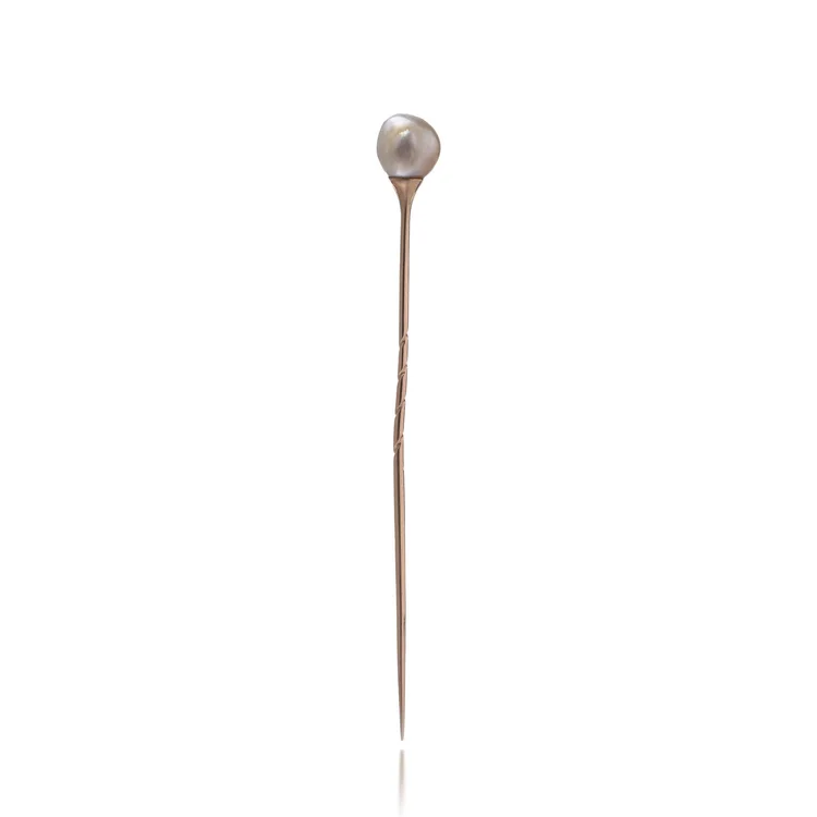 Vintage Natural Pearl Stick Pin, 14KT Gold, 1950s