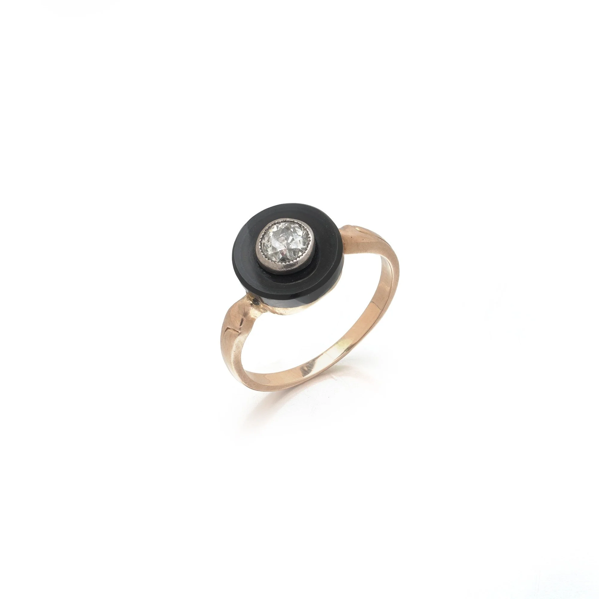 Antique Onyx & Diamond Target Ring, 15KT Gold