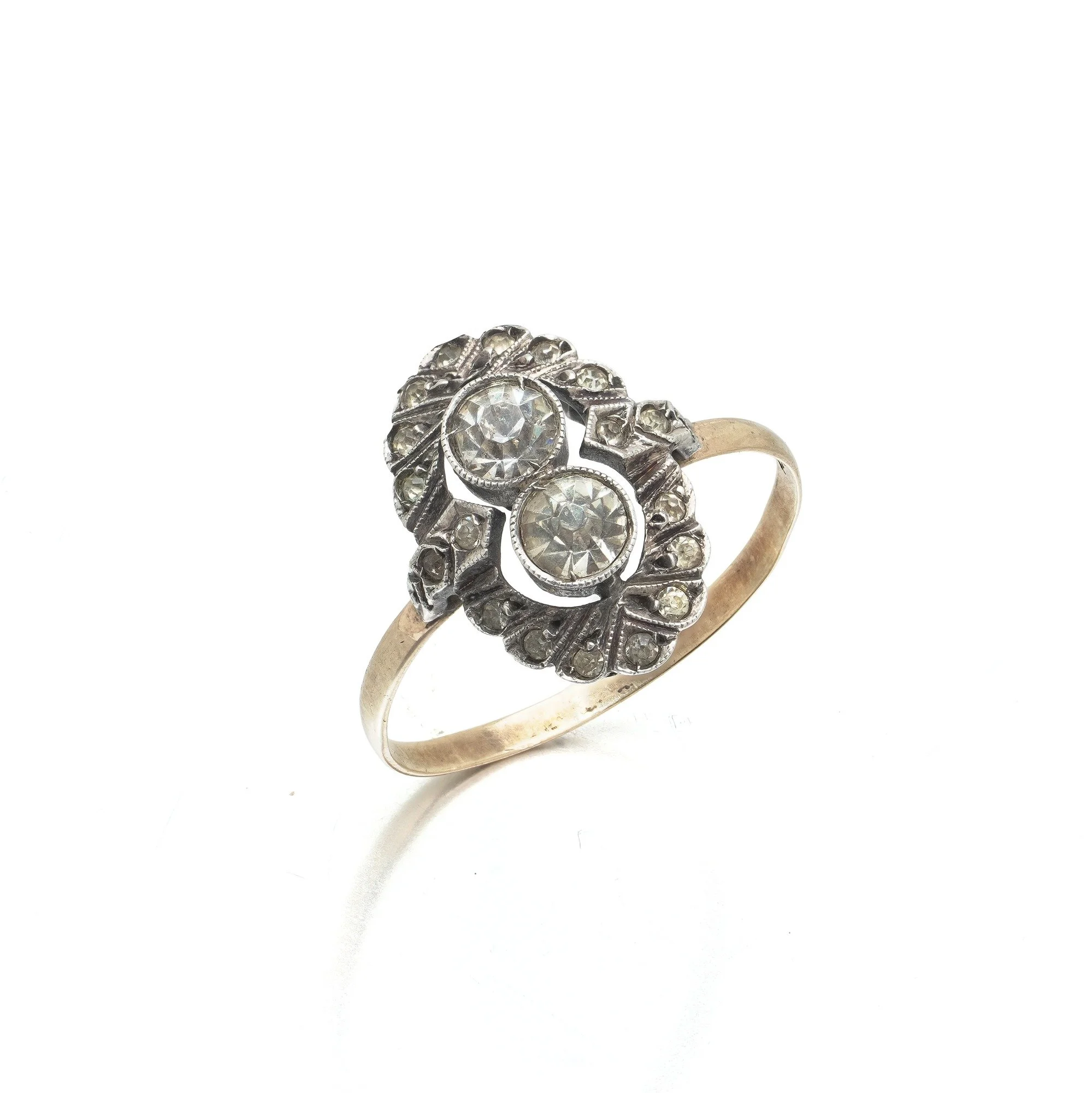 Victorian Rose Cut Diamond Two-Stone Ring, Gold & Silver