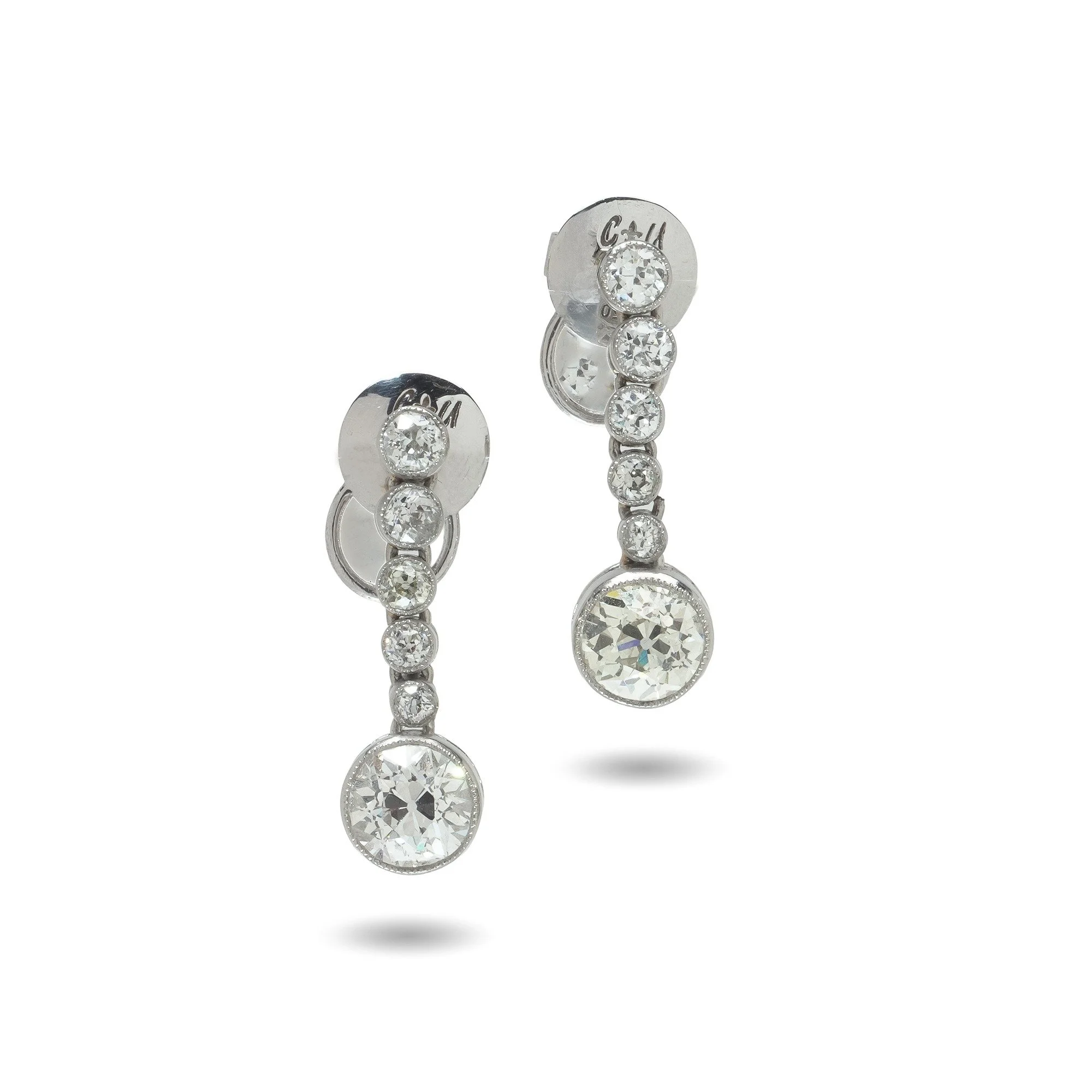 Art Deco Diamond Drop Earrings, 2.57ct Old European Cut