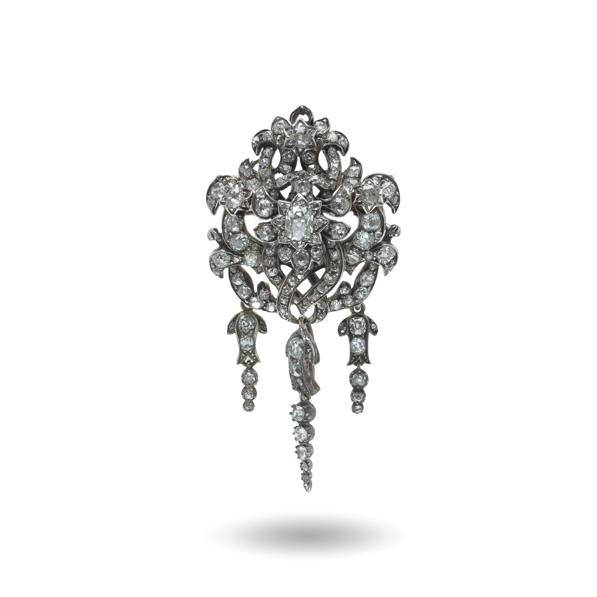 Victorian Diamond Brooch & Pendant with Articulated Drops