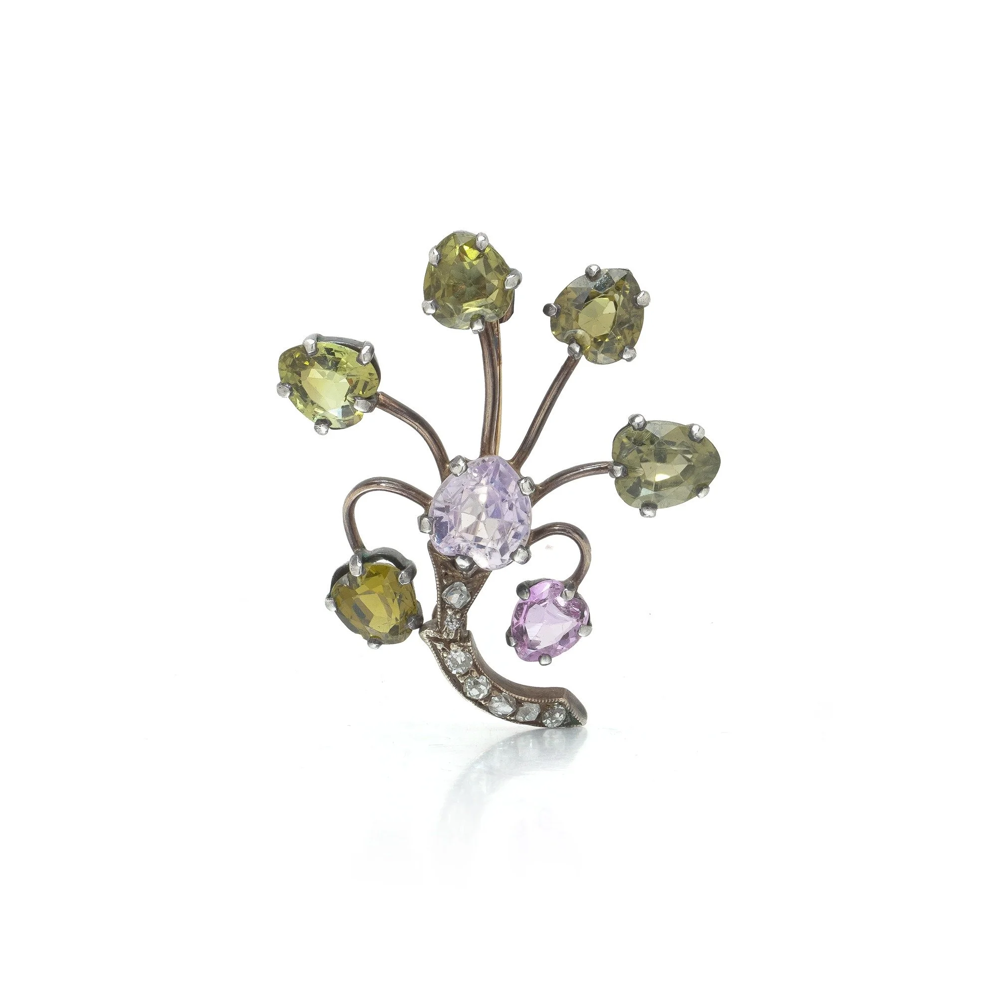 Victorian Amethyst, Green Tourmaline & Diamond Brooch