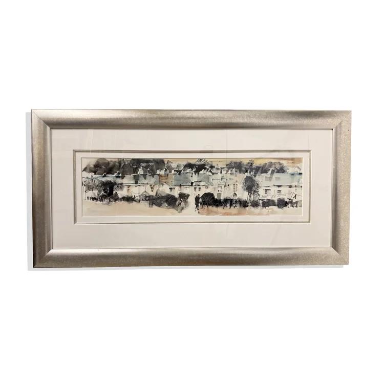 Sue Howells RWS 'Morning Frost' Original Panoramic Watercolour Village Landscape